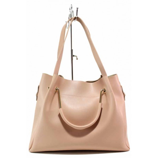 Розова дамска чанта, здрава еко-кожа - удобство и стил за вашето ежедневие N 100017656