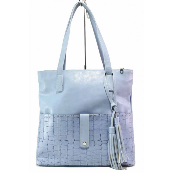 Синя дамска чанта, еко-кожа с крокодилска шарка - удобство и стил за вашето ежедневие N 100017661