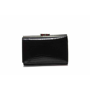 Черно дамско портмоне, естествена кожа с крокодилска шарка -  за вашето ежедневие N 100017712