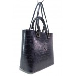 Тъмносиня дамска чанта, естествена кожа с крокодилска шарка - удобство и стил за вашето ежедневие N 100018216
