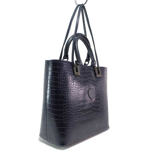 Тъмносиня дамска чанта, естествена кожа с крокодилска шарка - удобство и стил за вашето ежедневие N 100018216