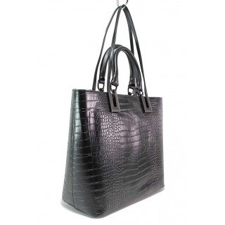 Черна дамска чанта, еко-кожа с крокодилска шарка - удобство и стил за вашето ежедневие N 100018217