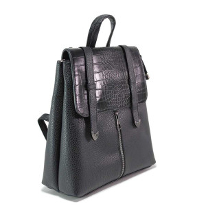 Черна раница, еко-кожа с крокодилска шарка - удобство и стил за вашето ежедневие N 100018226