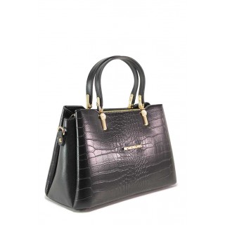 Черна дамска чанта, еко-кожа с крокодилска шарка - удобство и стил за вашето ежедневие N 100018229