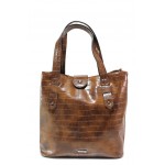 Кафява дамска чанта, еко-кожа с крокодилска шарка - удобство и стил за вашето ежедневие N 100018723