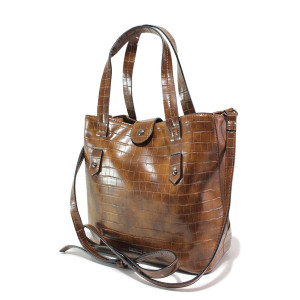 Кафява дамска чанта, еко-кожа с крокодилска шарка - удобство и стил за вашето ежедневие N 100018723