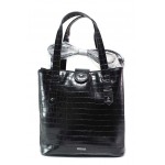 Черна дамска чанта, еко-кожа с крокодилска шарка - удобство и стил за вашето ежедневие N 100018724