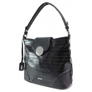 Черна дамска чанта, еко-кожа с крокодилска шарка - удобство и стил за вашето ежедневие N 100018725