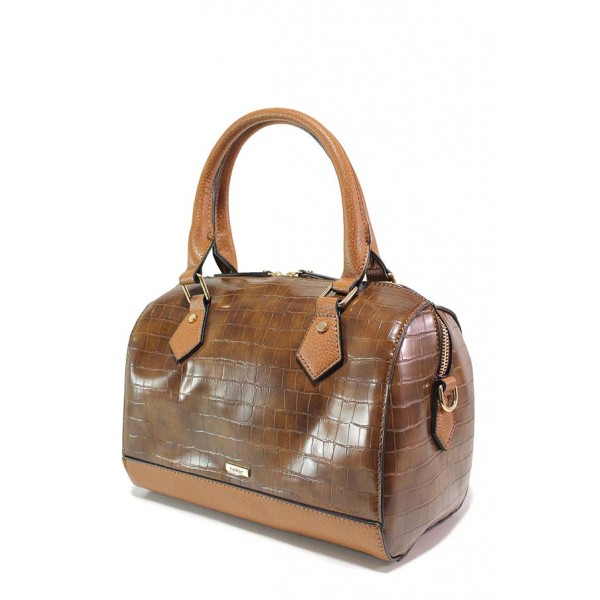 Кафява дамска чанта, еко-кожа с крокодилска шарка - удобство и стил за вашето ежедневие N 100018727