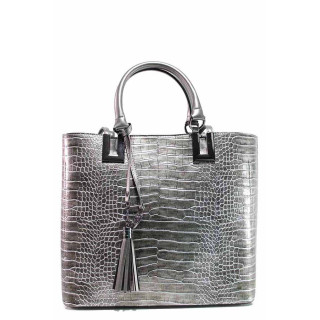 Сребриста дамска чанта, еко-кожа с крокодилска шарка - удобство и стил за вашето ежедневие N 100019097