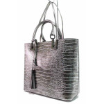 Сребриста дамска чанта, еко-кожа с крокодилска шарка - удобство и стил за вашето ежедневие N 100019097