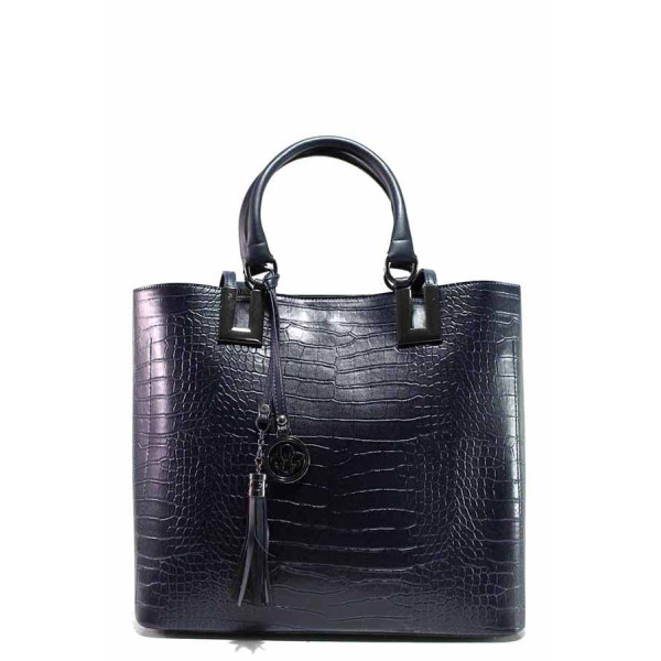 Синя дамска чанта, еко-кожа с крокодилска шарка - удобство и стил за вашето ежедневие N 100019098