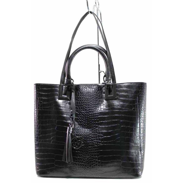 Черна дамска чанта, еко-кожа с крокодилска шарка - удобство и стил за вашето ежедневие N 100019099