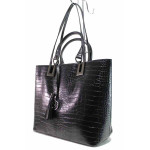 Черна дамска чанта, еко-кожа с крокодилска шарка - удобство и стил за вашето ежедневие N 100019099