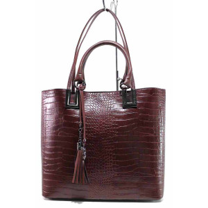 Винена дамска чанта, еко-кожа с крокодилска шарка - удобство и стил за вашето ежедневие N 100019100