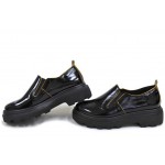 Черни анатомични дамски обувки с платформа, лачена естествена кожа - всекидневни обувки за пролетта и лятото N 100018263