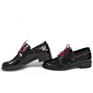 Черни анатомични дамски обувки с равна подметка, лачена естествена кожа - ежедневни обувки за пролетта и лятото N 100018267