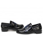 Черни анатомични дамски обувки с равна подметка, лачена естествена кожа - официални обувки за пролетта и лятото N 100018266