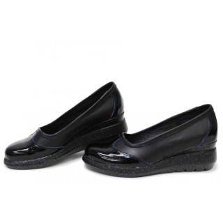 Черни дамски обувки с платформа, естествена кожа и лачена естествена кожа  - всекидневни обувки за пролетта и лятото N 100018270