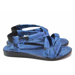 Сини дамски сандали, текстилна материя - всекидневни обувки за пролетта и лятото N 100017956