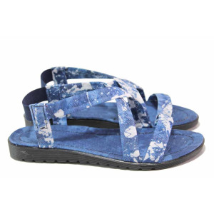 Сини дамски сандали, текстилна материя - всекидневни обувки за пролетта и лятото N 100017958