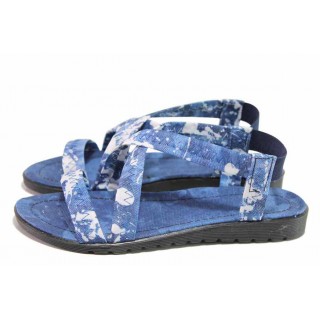 Сини дамски сандали, текстилна материя - всекидневни обувки за пролетта и лятото N 100017958