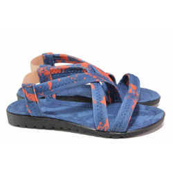 Сини дамски сандали, текстилна материя - всекидневни обувки за пролетта и лятото N 100017960