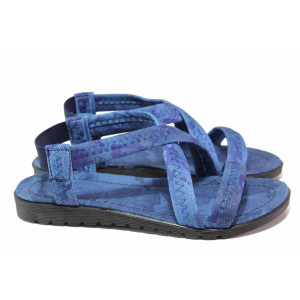 Сини дамски сандали, текстилна материя - всекидневни обувки за пролетта и лятото N 100017962