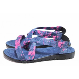 Сини дамски сандали, текстилна материя - всекидневни обувки за пролетта и лятото N 100017954