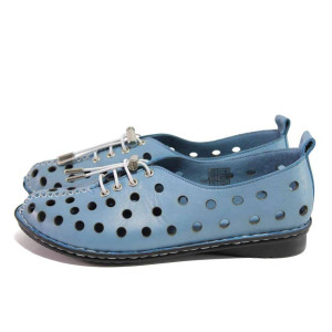 Сини дамски обувки с равна подметка, естествена кожа - всекидневни обувки за пролетта и лятото N 100018012