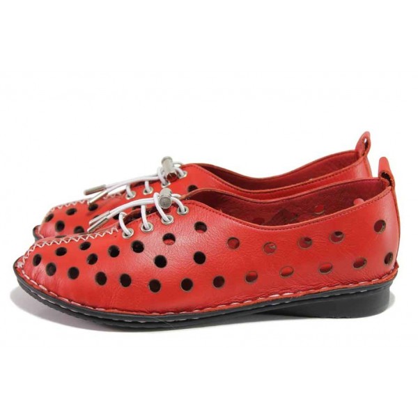 Червени дамски обувки с равна подметка, естествена кожа - всекидневни обувки за пролетта и лятото N 100018011