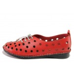 Червени дамски обувки с равна подметка, естествена кожа - всекидневни обувки за пролетта и лятото N 100018011