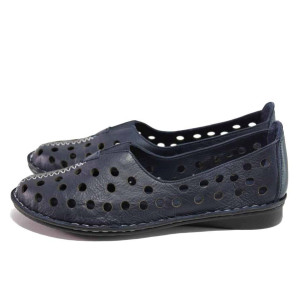 Тъмносини дамски обувки с равна подметка, естествена кожа - всекидневни обувки за пролетта и лятото N 100018015