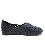 Тъмносини дамски обувки с равна подметка, естествена кожа - всекидневни обувки за пролетта и лятото N 100018015