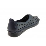 Тъмносини дамски обувки с равна подметка, естествена кожа - всекидневни обувки за пролетта и лятото N 100018015