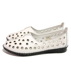 Бели дамски обувки с равна подметка, естествена кожа - всекидневни обувки за пролетта и лятото N 100018014