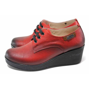 Червени дамски обувки с платформа, естествена кожа - всекидневни обувки за пролетта и лятото N 100018025