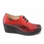 Червени дамски обувки с платформа, естествена кожа - всекидневни обувки за пролетта и лятото N 100018025