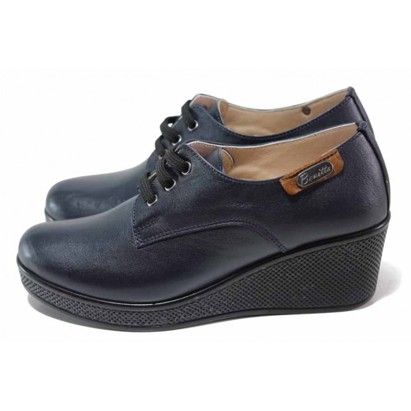 Тъмносини дамски обувки с платформа, естествена кожа - всекидневни обувки за пролетта и лятото N 100018024