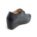 Тъмносини дамски обувки с платформа, естествена кожа - всекидневни обувки за пролетта и лятото N 100018024
