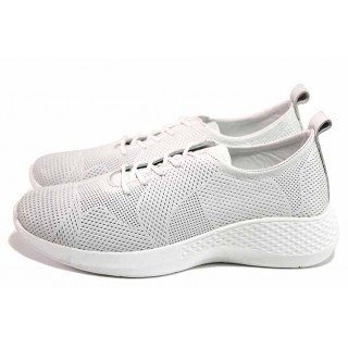 Бели спортни дамски обувки, естествена кожа - спортни обувки за пролетта и лятото N 100018077