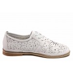 Бели дамски обувки с равна подметка, естествена кожа - всекидневни обувки за пролетта и лятото N 100018092