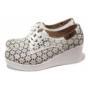 Бели дамски обувки с платформа, естествена кожа - ежедневни обувки за пролетта и лятото N 100018081
