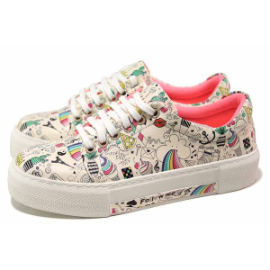 Бели спортни дамски обувки, здрава еко-кожа - спортни кецове за пролетта и лятото N 100018079