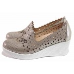 Бежови дамски обувки с платформа, естествена кожа - ежедневни обувки за пролетта и лятото N 100018084