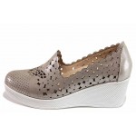 Бежови дамски обувки с платформа, естествена кожа - ежедневни обувки за пролетта и лятото N 100018084