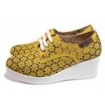 Жълти дамски обувки с платформа, естествена кожа - ежедневни обувки за пролетта и лятото N 100018082