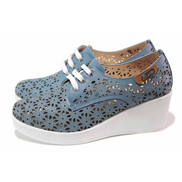 Сини дамски обувки с платформа, естествена кожа - ежедневни обувки за пролетта и лятото N 100018083