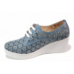 Сини дамски обувки с платформа, естествена кожа - ежедневни обувки за пролетта и лятото N 100018083