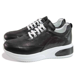 Черни спортни дамски обувки, здрава еко-кожа - спортни обувки за пролетта и лятото N 100018080